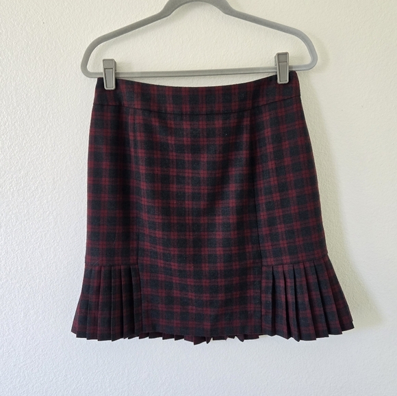 Brooks Brothers 346 Plaid Red & Charcoal Pleated Pencil Skirt 100% Wool Size 8 - Picture 1 of 16